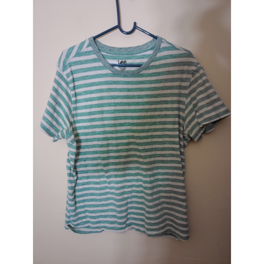 Lee Striped T-Shirt Mens Large Mint Green White Nautical Casual Regular Fit Tee
